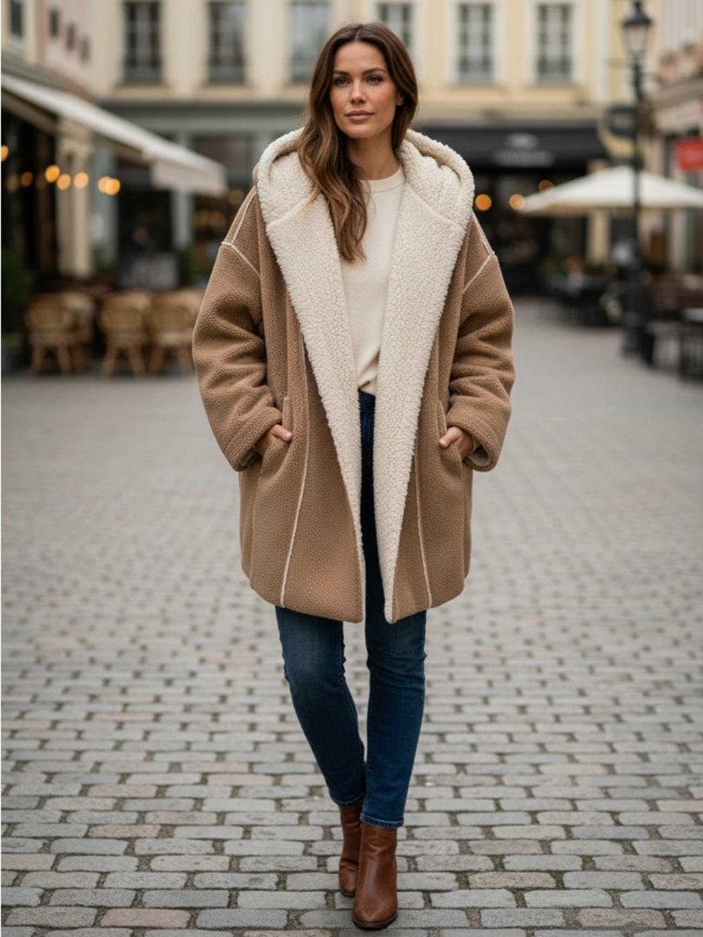 Ces Femme Tan Teddy Jacket with Cream Accents
